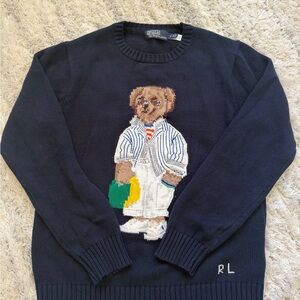 Ralph Lauren Navy Sweater with Bear Motif